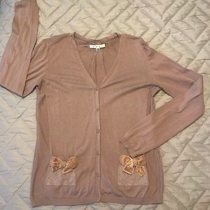 Pretty Pink Cardigan with Velvet Bow Accents